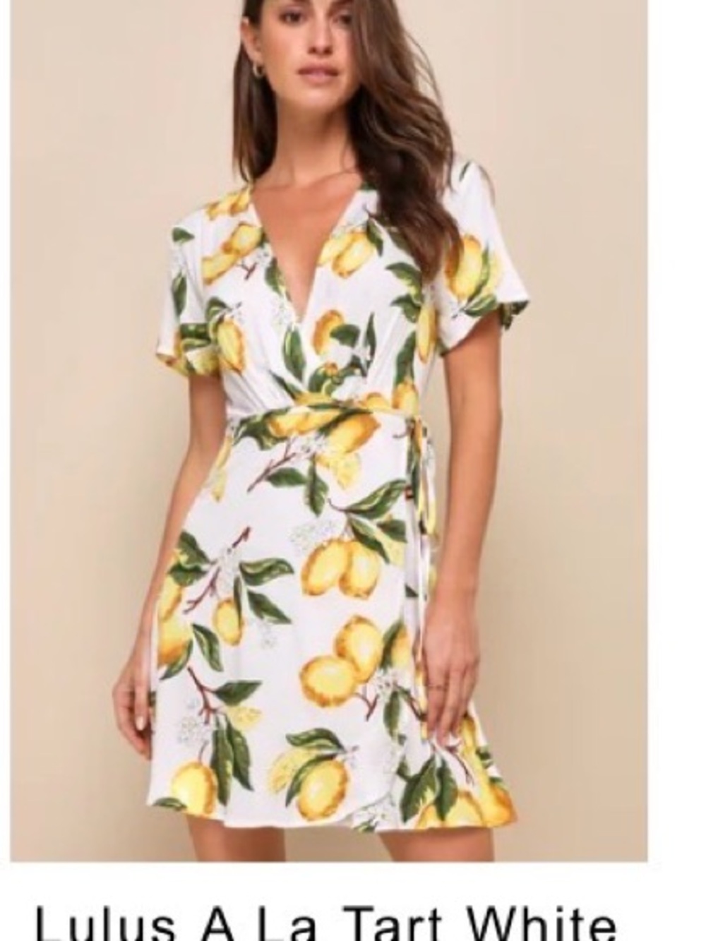 Lulu's White Lemon Print Wrap Mini Dress